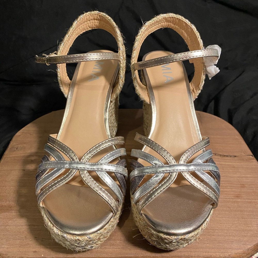 MIA Metallic Silver Wedge Sandals